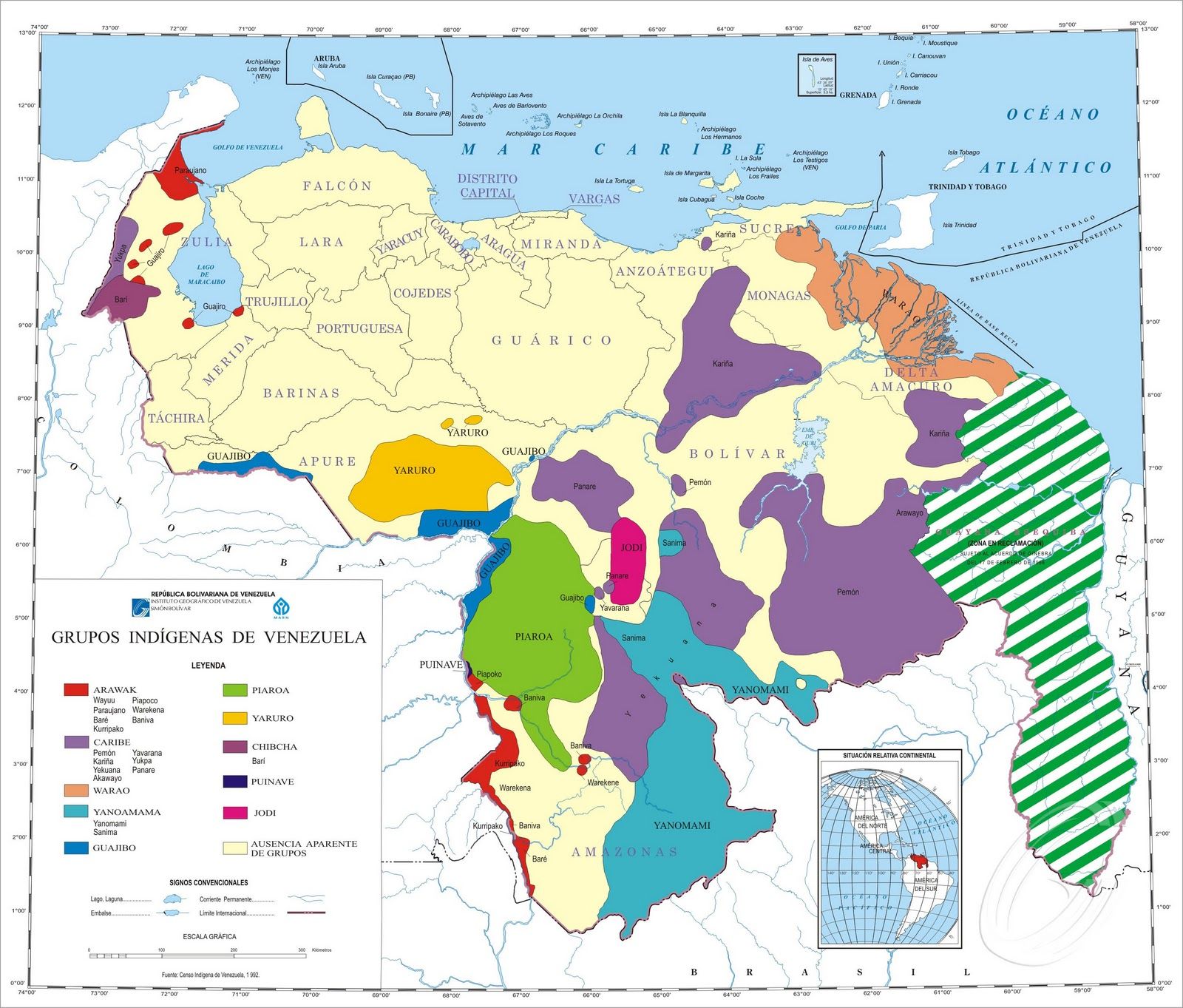 Mapa de las comunidades indígenas en Venezuela