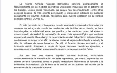 Ministro de la Defensa condena recrudecimiento de medidas coercitivas de EEUU contra Venezuela