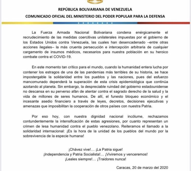 Ministro de la Defensa condena recrudecimiento de medidas coercitivas de EEUU contra Venezuela