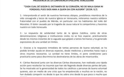Conferencia Episcopal Venezolana lamentó impedimentos de parte de GNB y autoridades civiles para que llegue ayuda para afectados por las lluvias en Mérida
