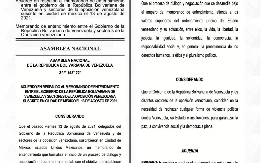 Documentos claves del proceso de diálogo y negociación en México: 06 Gaceta Oficial con el Acuerdo y el Memorando de entendimiento de diálogos acordados