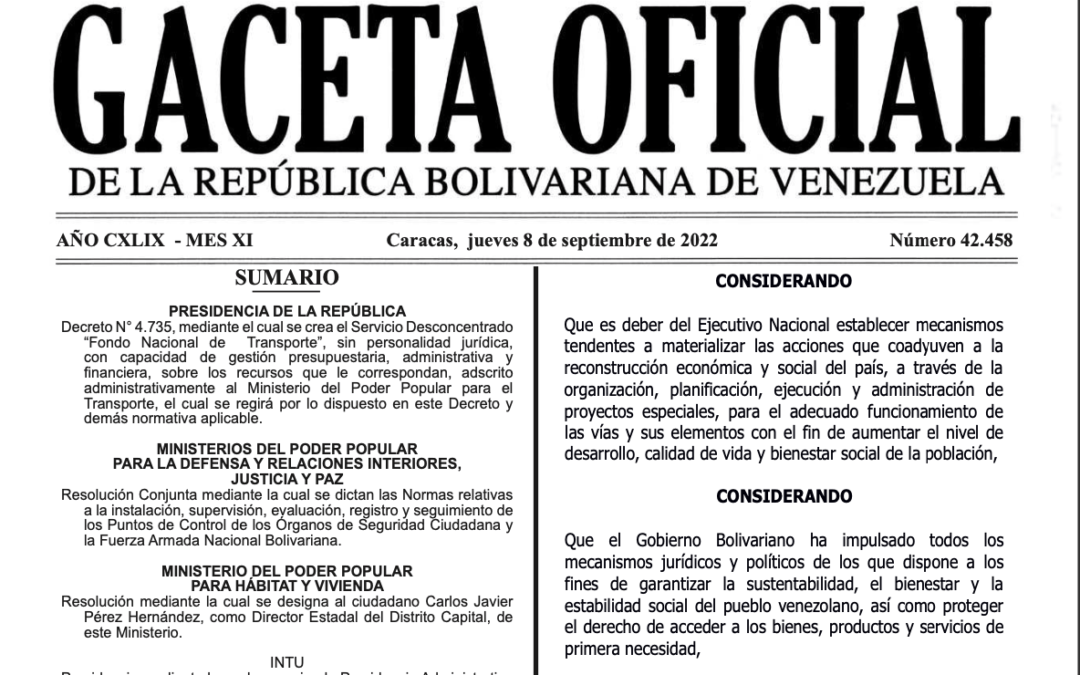 Resolución Conjunta N° 041391 y N° 109, mediante la cual se dictan las Normas relativas a la instalación, supervisión, evaluación, registro y seguimiento de los Puntos de Control de los Órganos de Seguridad Ciudadana y la Fuerza Armada Nacional Bolivariana.