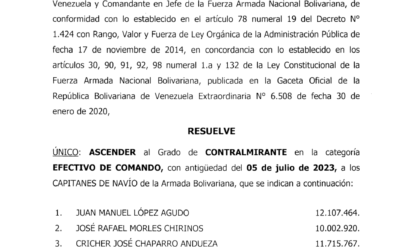 Ascensos Militares:  14 efectivos militares son ascendidos al grado de Vicealmirante y 18 al de Contralmirante