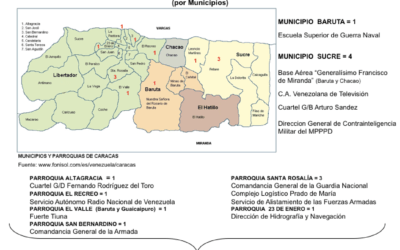 Mapa con todas las Zonas de Seguridad  decretadas en el área metropolitana de Caracas por Municipio