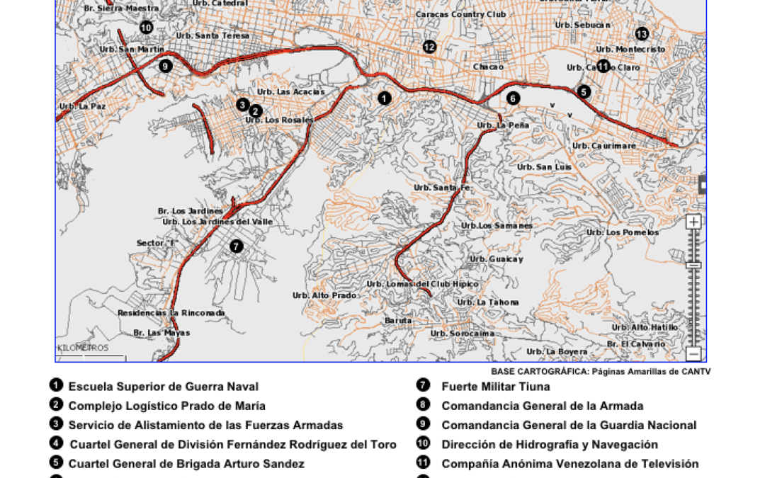 Mapa con todas las Zonas de Seguridad  decretadas en el área metropolitana de Caracas