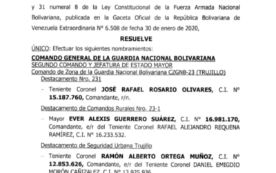 Realizan cambios de comandantes de Unidades Tácticas de la GNB del Estado Trujillo