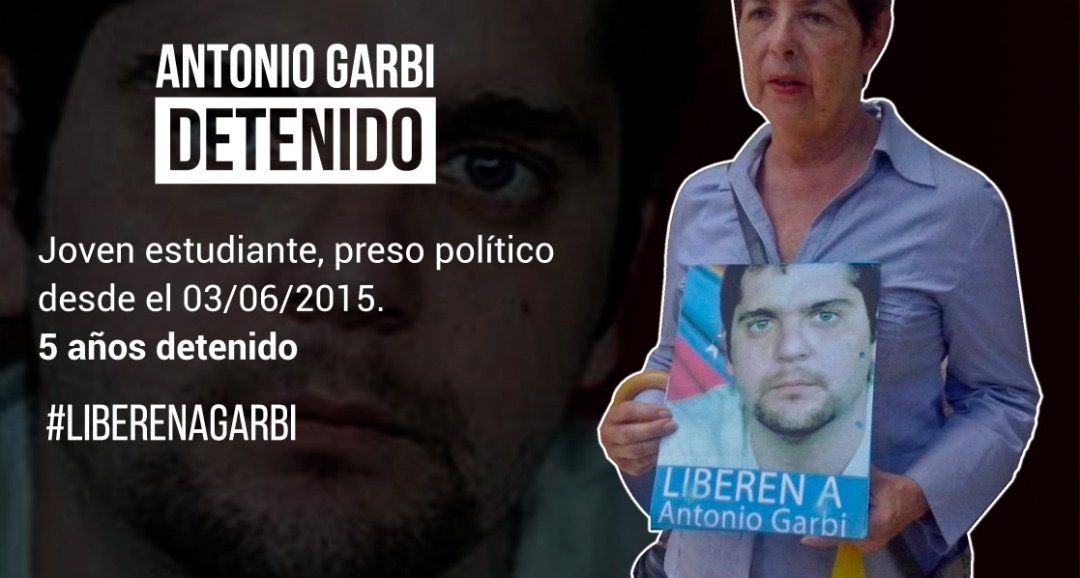 Antonio Garbi es un preso político venezolano que hoy cumple 5 años en la cárcel, sin pruebas de los delitos que se le acusan