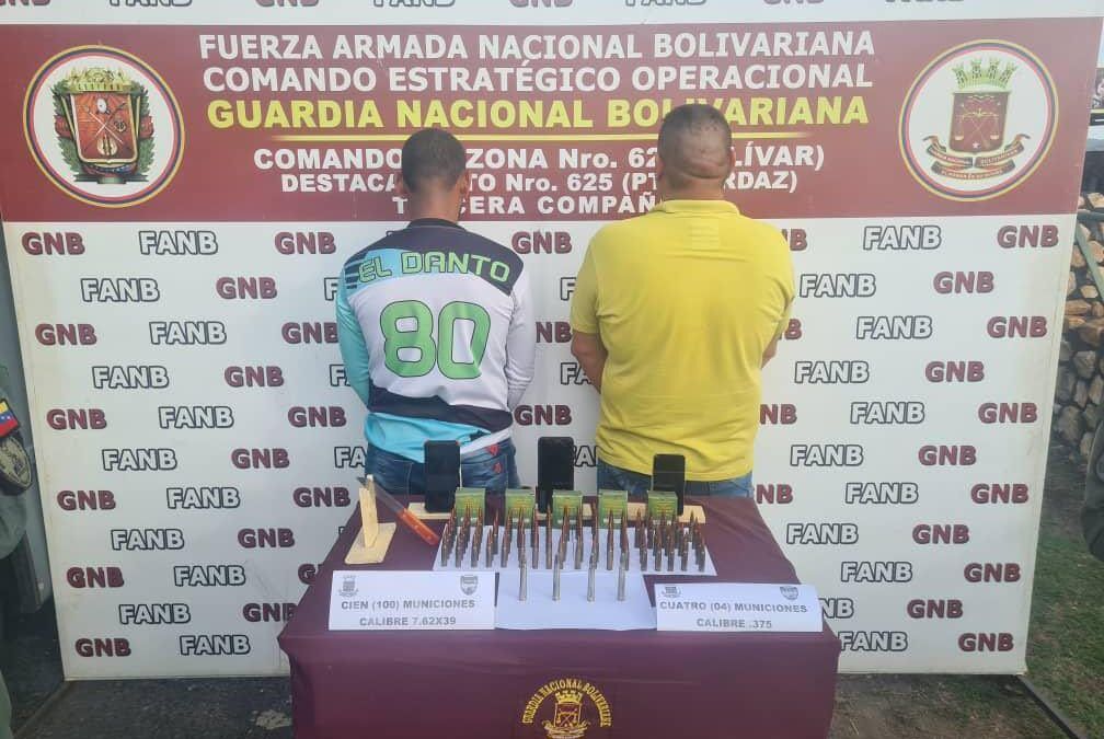 Detenidos por autoridades militares 2 traficantes de municiones en el Estado Bolívar