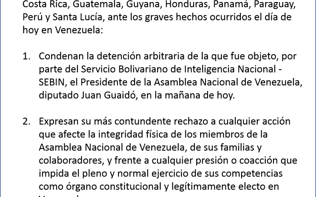 Grupo de Lima condena “detención arbitraria” del presidente de la AN, Juan Guaidó