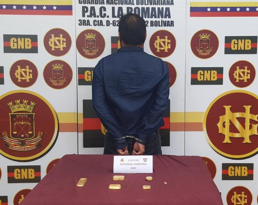 GNB capturó a ciudadano con más de 2 kilogramos de material aurífero ilegal en Bolívar