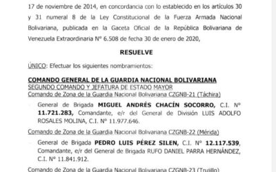 Designan nuevos comandantes de la GNB para Táchira, Mérida y Trujillo