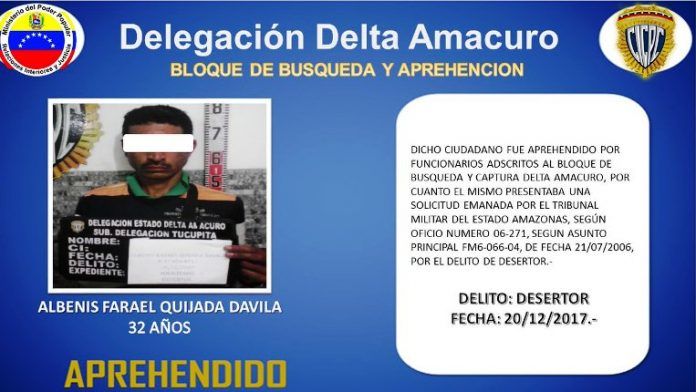 Cicpc Delta atrapa desertor de las FANB