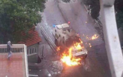 Tanqueta de la GNB resultó quemada tras disturbios en El Paraíso
