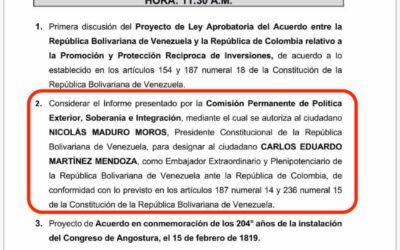 Asamblea Nacional autoriza hoy designación del General de Brigada Carlos Eduardo Martínez Mendoza, como Embajador de Venezuela en Colombia 